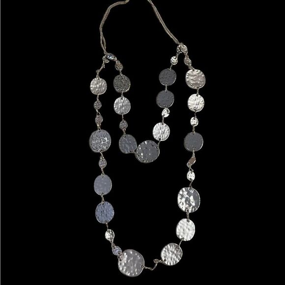 Express Gold Tone Double Layer Hammered Disc Statement Necklace NEW - Picture 5 of 11